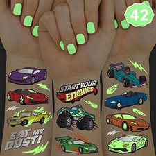 Cars Glow in Dark Temporary Tattoos - 42 pcs Monster Truck Birthday Party