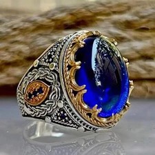 Retro Pattern Ring Ancient Dual Color Geometric Ring Exquisite Men's Jewelry