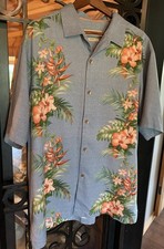 Tommy Bahama Men's XL Silk Hawaiian Camp Shirt Blue Tropical Birds Paradise