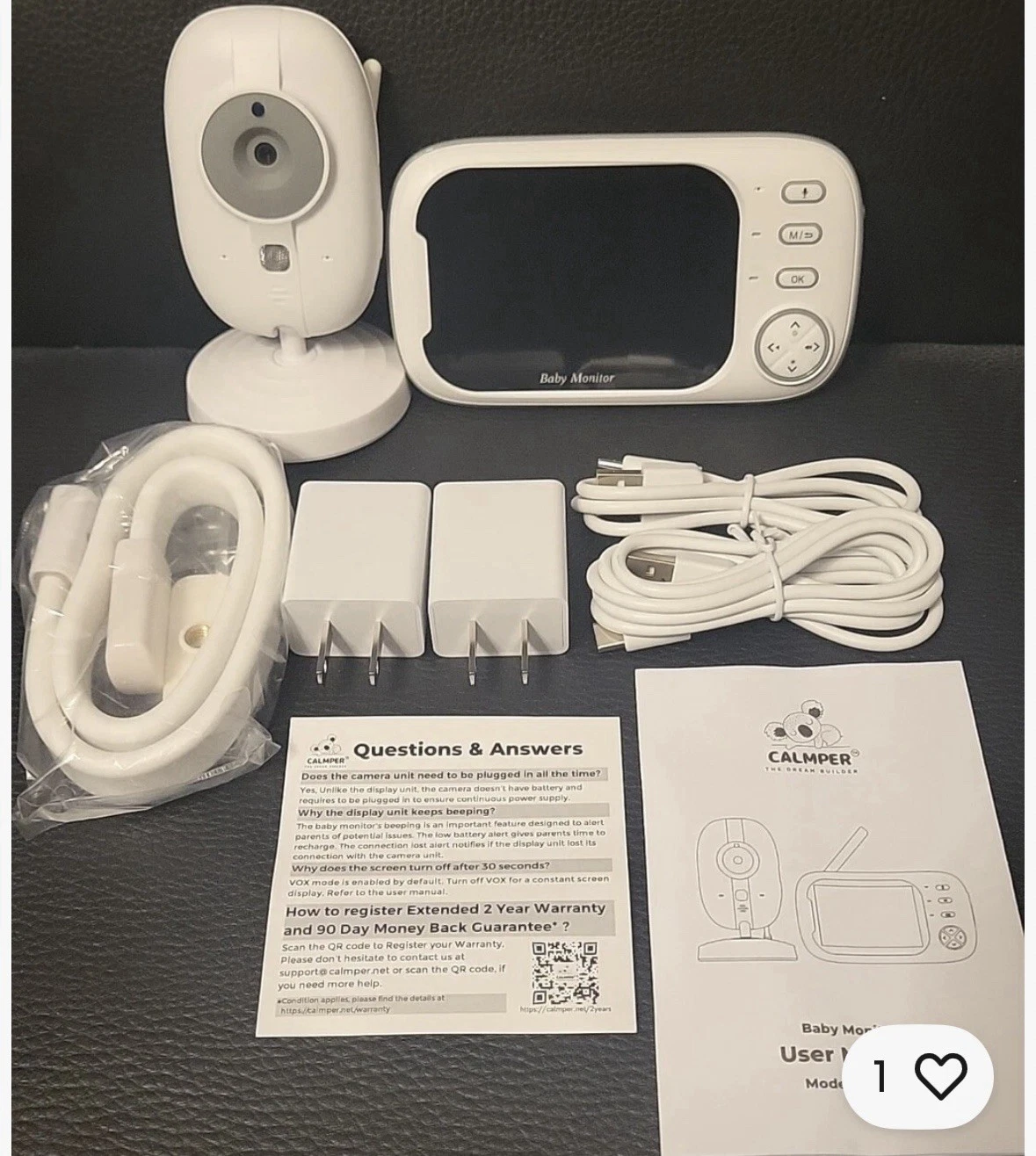 Calmper BM600 3.5" Video Baby Monitor w/ Camera Two-Way Audio 360° Rotate White
