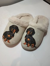 Snuggs Dachshund Wiener Dog Slippers Womens Size S/M Cozy Faux Fur Lining Mules