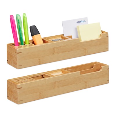 2 x Schreibtisch Organizer aus Bambus Ordnungssystem Stifteköcher Büro Organizer