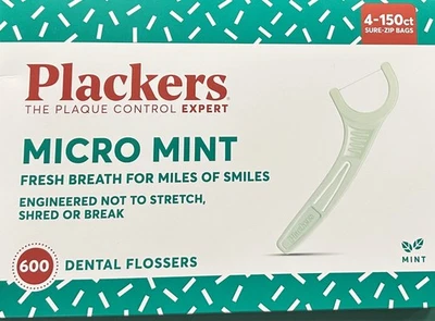 Plackers Micro Mint Flossers 600 Pack (4 x 150 Pack) - Full Box