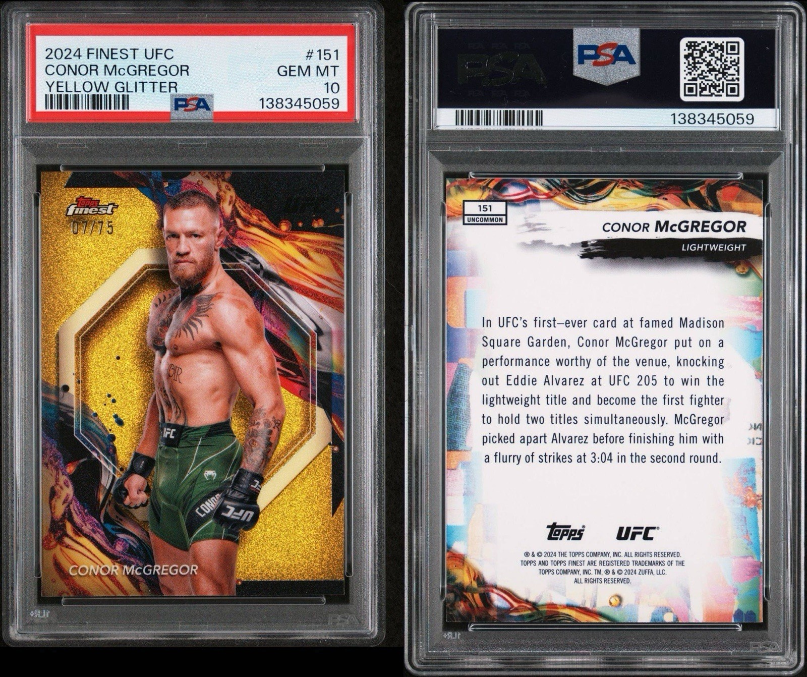2024 TOPPS FINEST UFC | YELLOW GLITTER /75 PSA 10. **POP 1** view 3