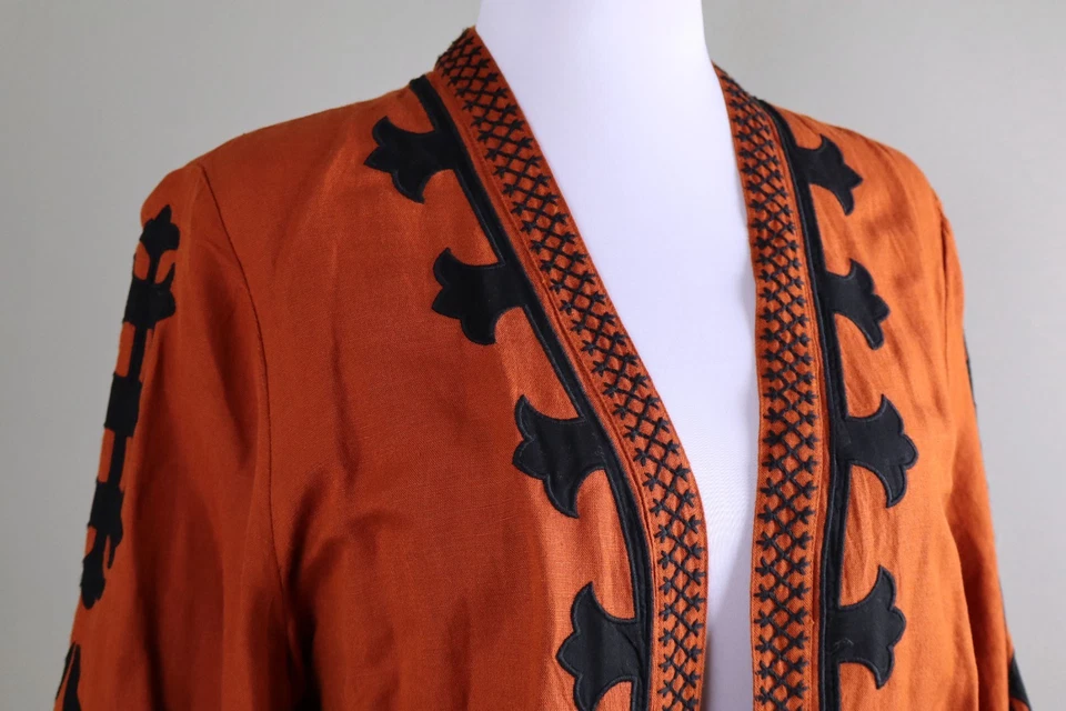 CHICO'S $138 Embroidered Applique Linen Kimono Jacket Top Size 2 12/ 14 Large - Image 3 of 4