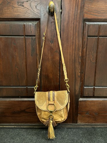 FRYE ilana Taupe Brown Tan Braided Leather Saddle Crossbody Bag Fringed Tassels - Picture 22 of 22