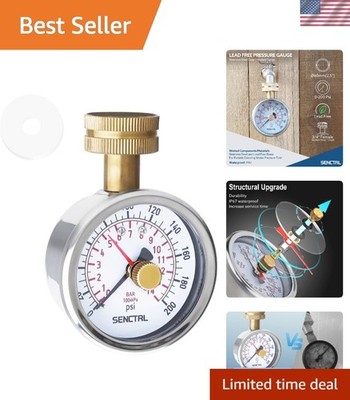 Lead-Free 0-200 PSI Waterproof Pressure Gauge for Home Use - Easy Reset Feature
