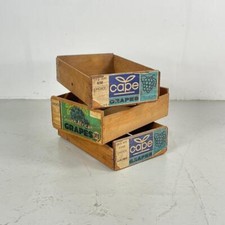 SET OF 3 VINTAGE INDUSTRIAL 60s WOODEN FRUIT GRAPE CRATE BOX #4488