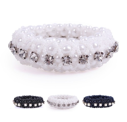 Elastisches Knotenband Diamond mit Perlen + Strass für Haarknoten/Dutt Haargummi - Picture 4 of 5