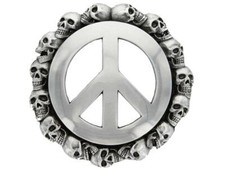Unique Buckle Antique Peace Sign Skull Engraved Belt Buckle