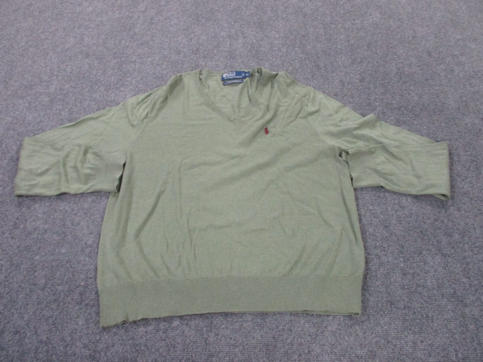 Felpa Ralph Lauren Adulto XL Verde Collo a V Seta Cashmere Pony Leggero Uomo