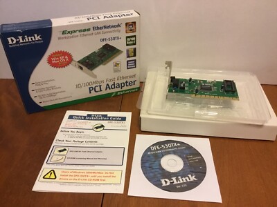 D-LINK 10/100Mbps Fast Ethernet PCI Adapter DFE-530TX+ Complete In Box CD, Guide