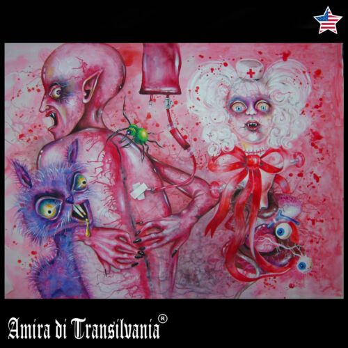 arte contemporáneo surrealista lowbrow pintura pop original macabro terror humor - Imagen 1 de 24