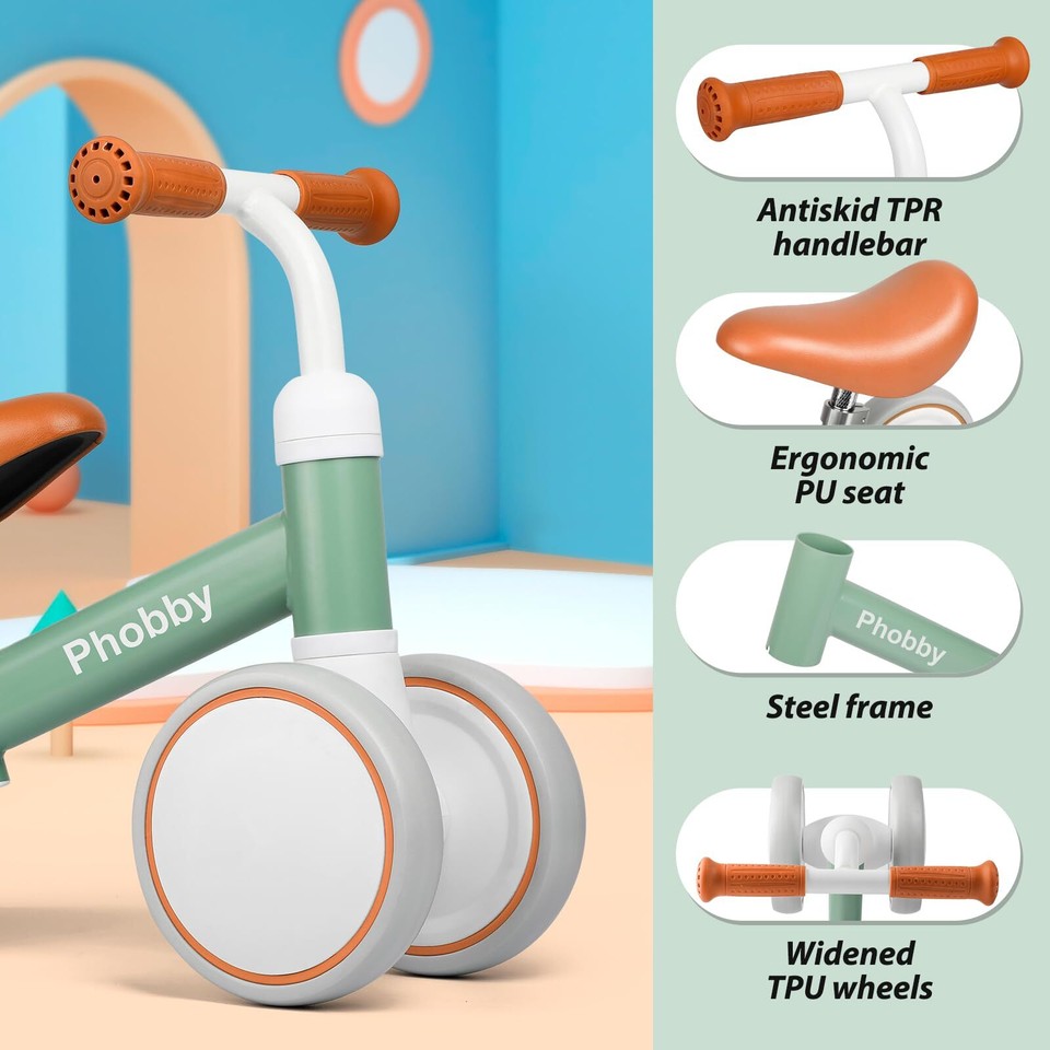 Baby Balance Bike for 1 2 3 Years Old Boys Girls, 4 Wheels Toddler Bike