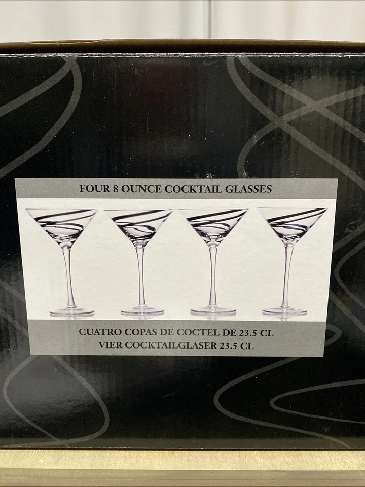 LUIGI BORMIOLI BLACK DOUBLE SPIRAL SWIRL 8oz MARTINI/COSMO GLASSES Set Of 4 - Image 2 of 4