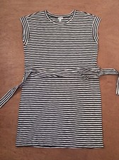 J Crew DRESS LARGE Tie Waist Knit Sheath Black & White STRIPED Classic Preppy