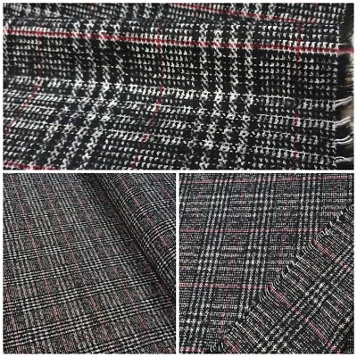 Mantelstoff Glencheck Karo Schwarz-Weiß-Rot Bekleidung Stoff Blaser Kostüm Deko