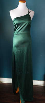 Windsor Rhiannon One-Shoulder Satin Long Dress Women's Emarald Green S |  eBay