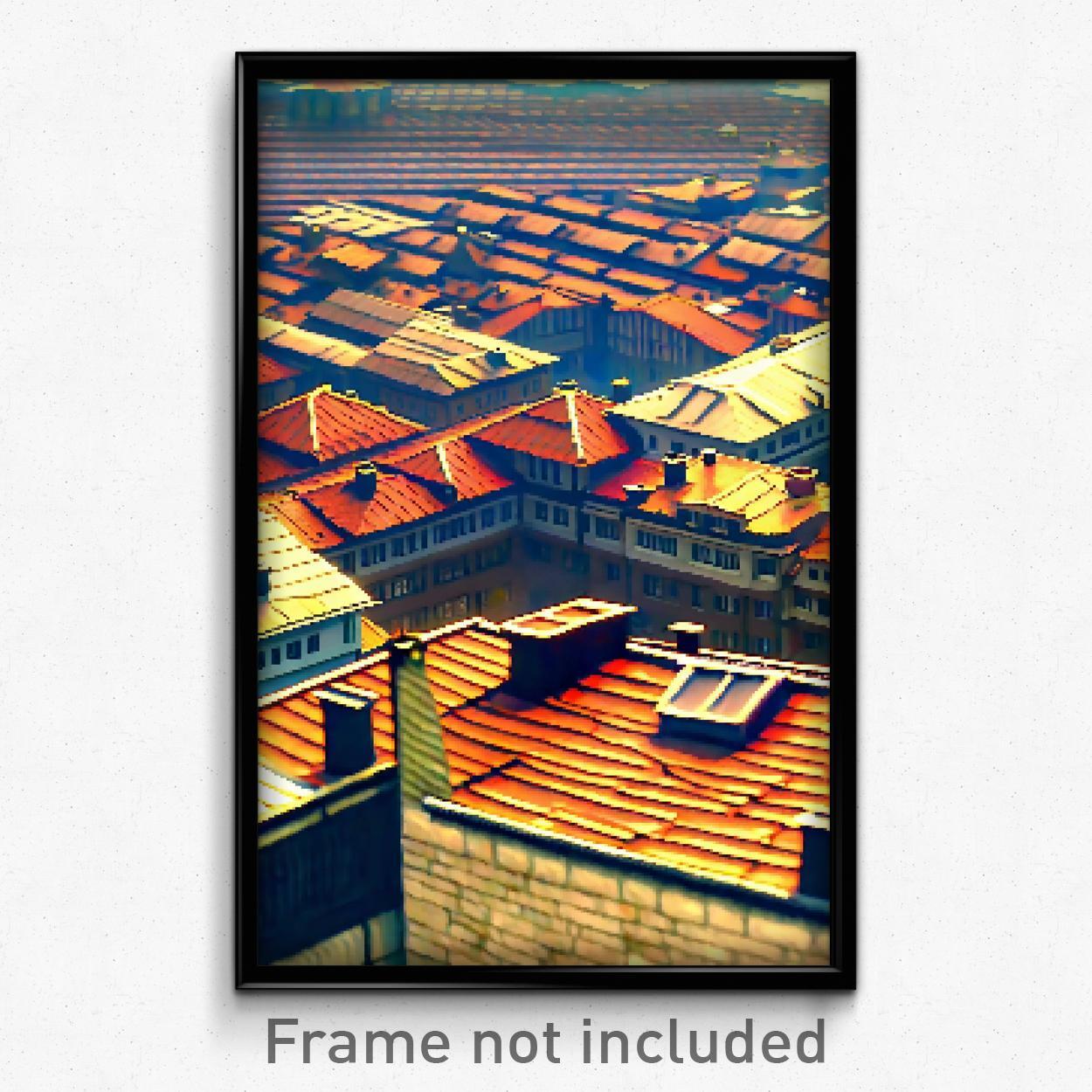 8-Bit Pixel Art Poster - Psychedelic Trippy Colossal Rooftops Print