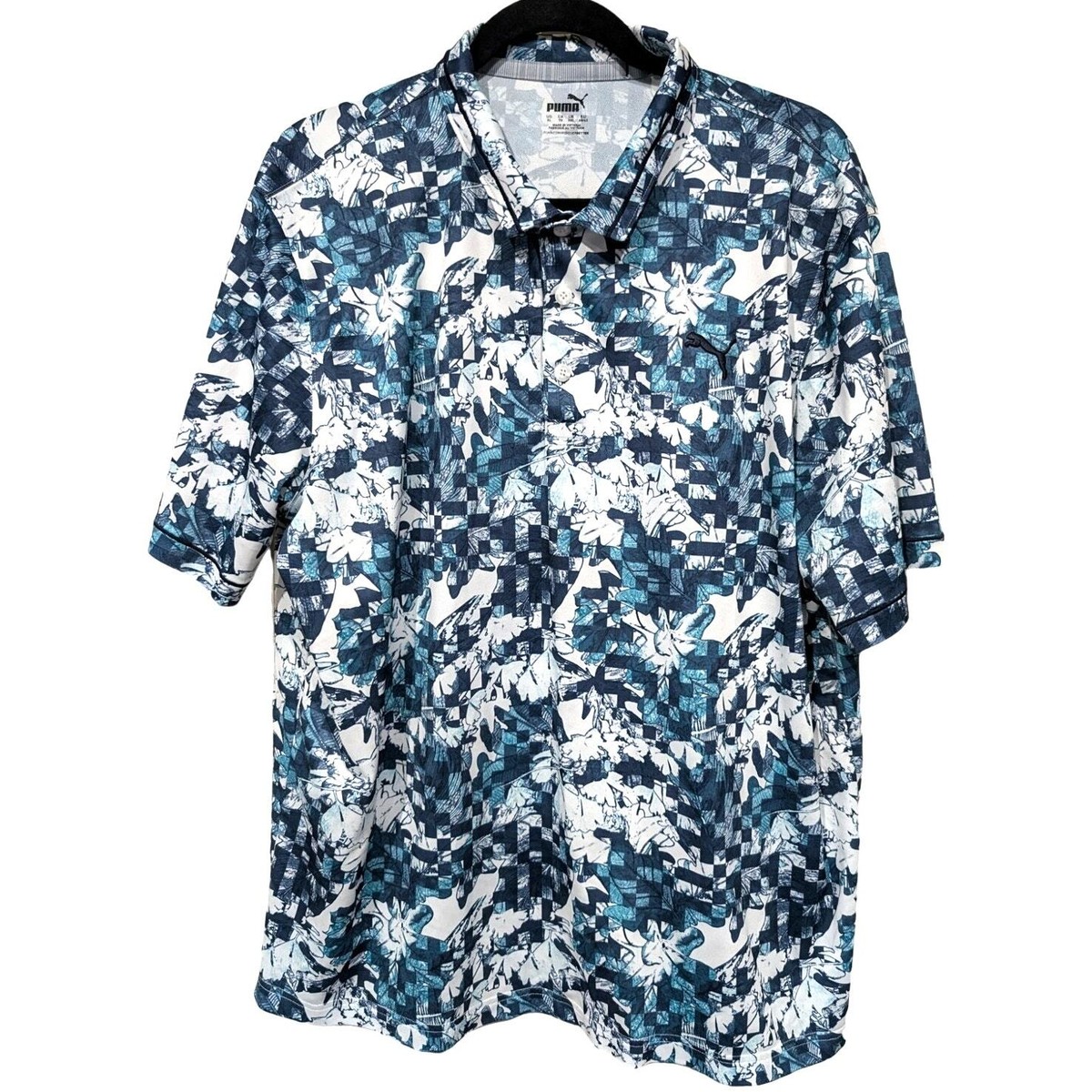 Puma Tech Pique Botanical Golf Polo Blue and White Sz XL $75 | eBay