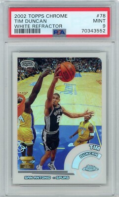 2002 Topps Chrome Basketball #78 Tim Duncan White Refractor #130/249 PSA 9