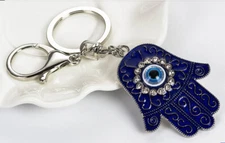 Evil Eye Mati Nazar Blue Hamsa Key Ring Blue Crystal Luck Protection Hand Fatima