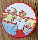 Vintage 1986 Tin Coasters Willitts Designs 6 coasters in tin container.