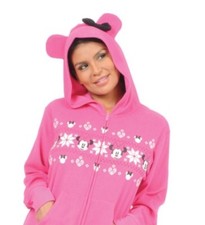 Disney Minnie Mouse Hooded Footed Pajamas Hearts 1 PC NEW L or XL ALMOST GONE