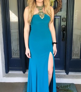 teal and gold prom dress