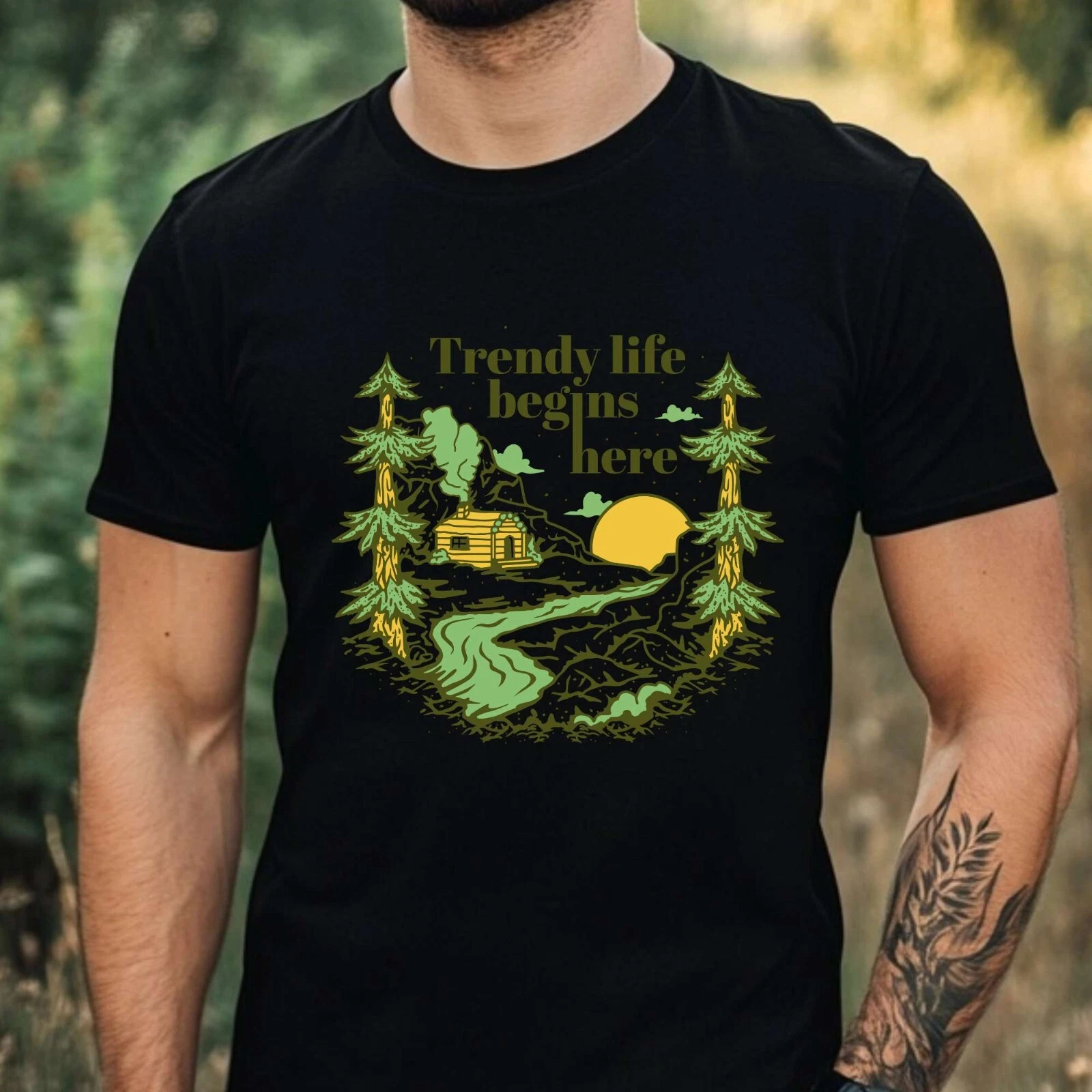 Mens Camping Theme Cotton T-Shirt Size XS to 5XL
