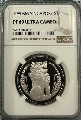 1980 Singapore Merlion $1 Silver Proof NGC PF69 Ultra Cameo