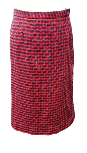 Jaeger, Vintage 70er Designer Jaeger schwarz rot Hahnentritt Wolle gerade Midi Rock UK 12