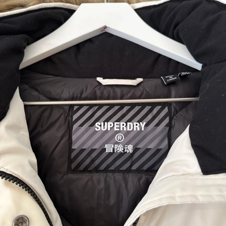 Superdry производительности белый с капюшоном искусственного меха пальто, размер США 6/ЕС 38 - Изображение 4 из 4