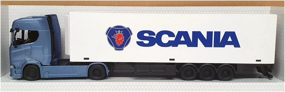 Burago 1/43 Scale 18-31468 - Scania Hauler Truck With Trailer - Met Blue/White - Image 3 of 4