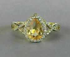 Pear Cut 4Ct Yellow Citrine Halo Engagement Ring Solid 14K White Gold Finish