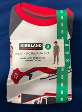 Kirkland Kids 4 PC Pajama Set 8 Size, Made with Organically Grown Cotton