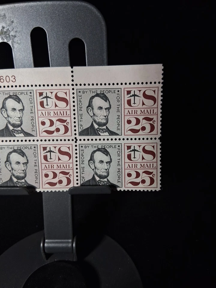 ABRAHAM LINCOLN 25 CENT AIR POST STAMP C-59 PLATE BLOCK - Image 3 of 4