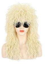 karlery Adult Men Women Long Curly Blonde Wig 70s 80s Heavy Metal Rocker Mull...