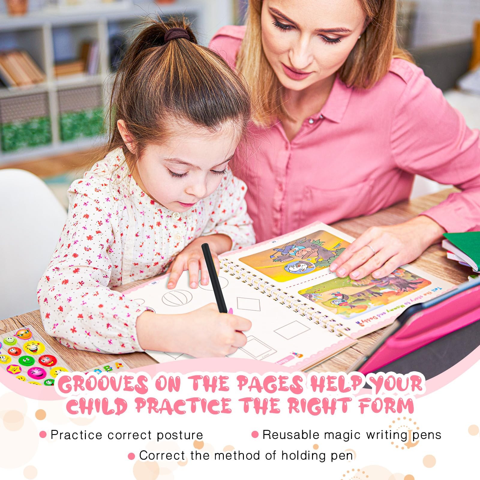 DTREEL Magic Grooved Writing Book 4Pc + Pen | Reusable Practice for Kids 3-8