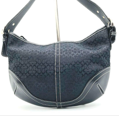 COACHミニシグネチャー模様スモールホーボーバッグ6351 Coach 6351 Black Signature Canvas Leather Mini Shoulder Bag Small