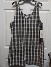 VTG 90s  NWT Bib Overalls Jumper Dress  Womens  Size XL  Black White Plaid
