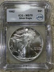 **KEY DATE MS70** 1992 1 oz. Silver Eagle S$1 Dollar ICG IN MS 70 PERFECT GRADE