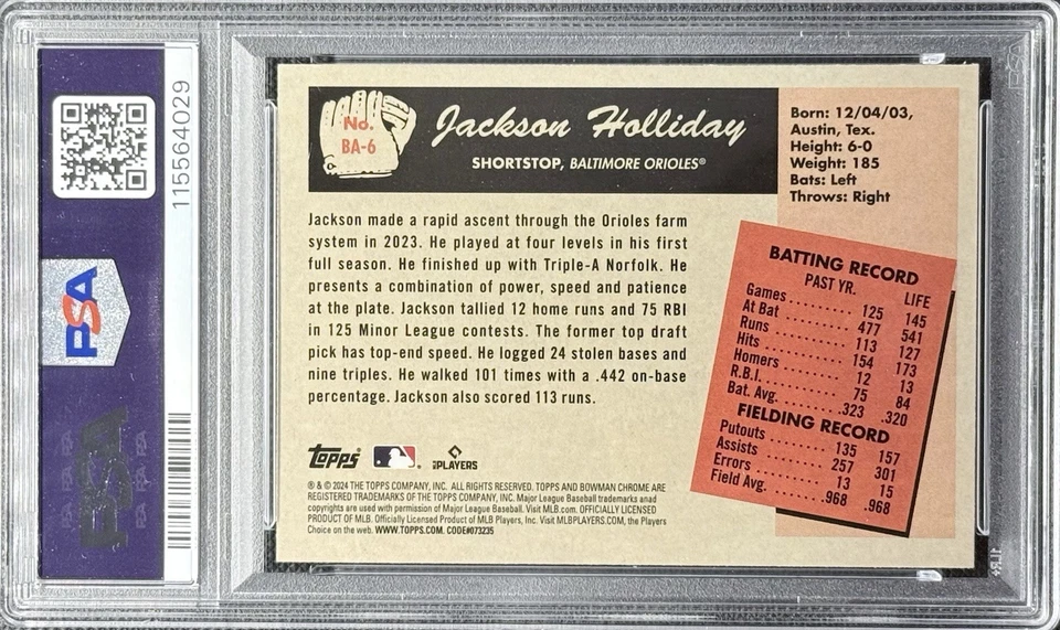 2024 Bowman - '55 Bowman Anime Jackson Holliday #BA-6 (RC) PSA-10 Foto 2 de 2