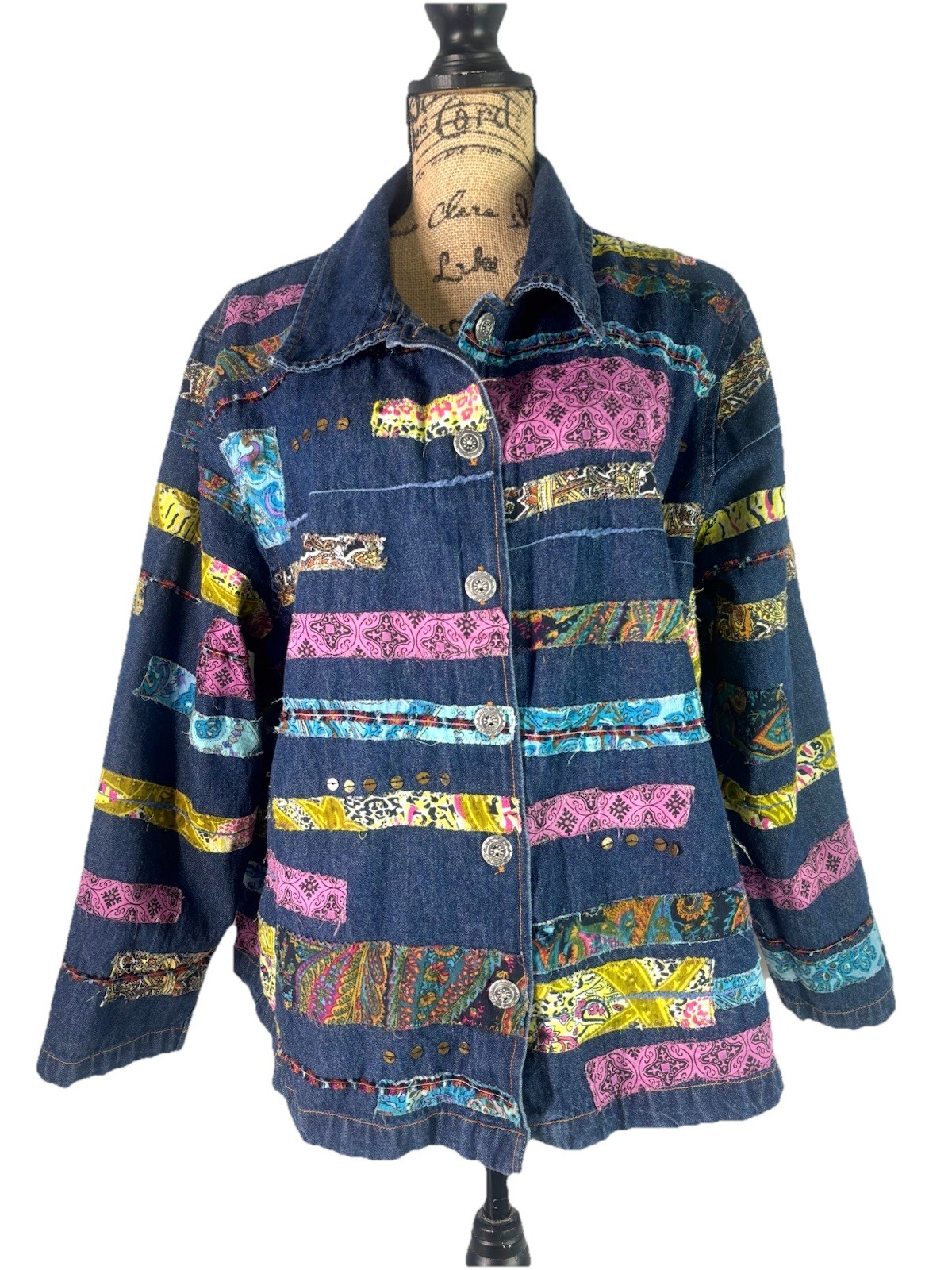 Vtg Tantrums Denim Patchwork Shacket Jacket Butto… - image 1