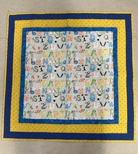 Baby Quilt Multi-Bordered Centered Around a Playful Animal Alphabet 35 X 35
