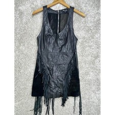 Nasty Gal Fringe Suede Leather Mini Dress Womens XS Black Mesh Back Edgy Western