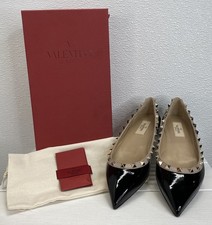 Valentino Garavani Patent Rockstud Ballet Women's Size 7.5 Leather Black Poudre