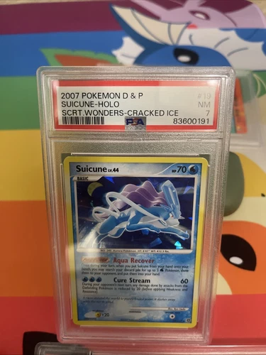 2007 POKEMON DIAMOND & PEARL SECRET WONDERS CRACKED ICE #19 SUICUNE-HOLO PSA 7