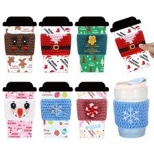 12 Set Christmas Crochet Coffee Cozy Gifts Reusable Cup Warmer Sleeve with Gr...