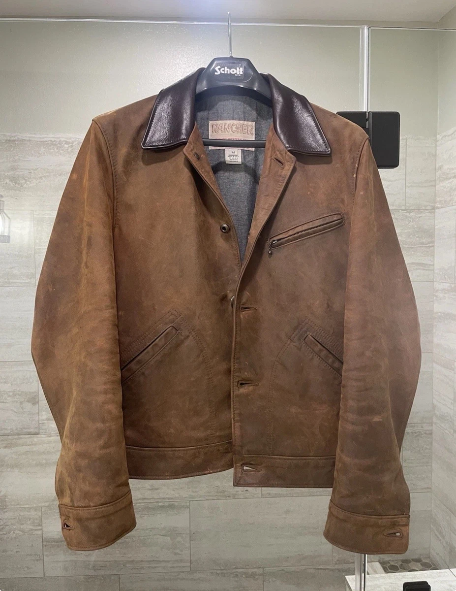 Chaqueta de mecánico Schott 538 marrón nobuck cuero de vaca (M)